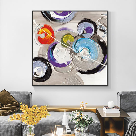 Abstract  Handmade Textured Circles Oil Painting Modern Canvas Art Decorative Thick Knife Paintings For Home,31inx31in,No Frame