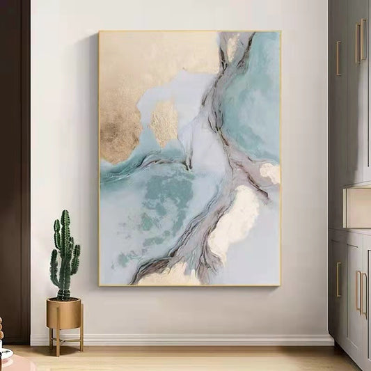 Gold Foil Decorative Painting Living Room Sofa BBackground Wall Hanging Painting Modern Art Hand painted Abstract,31inx47in,No Frame