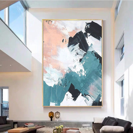 Pure Hand Painted Oil Painting Gray Pink Hanging Painting Abstract Living Room Decorative Painting Picture Art,31inx47in,No Frame