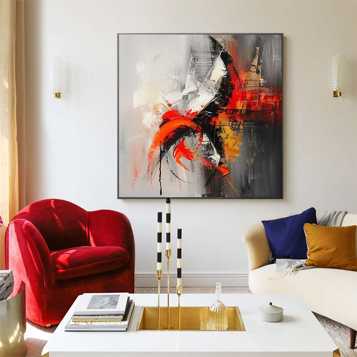 Abstract Handmade Oil Painting Modern Minimalist Home Living Room Decoration Painting,31inx31in,No Frame 3