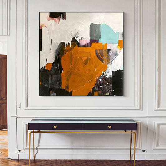 Simple and Modern Hand painted Abstract Oil Painting Light Luxury Living Room Bedroom Decoration Painting,31inx31in,No Frame