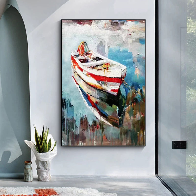 Modern minimalist decorative painting landscape oil painting boat mooring living room sofa background wall abstract painting