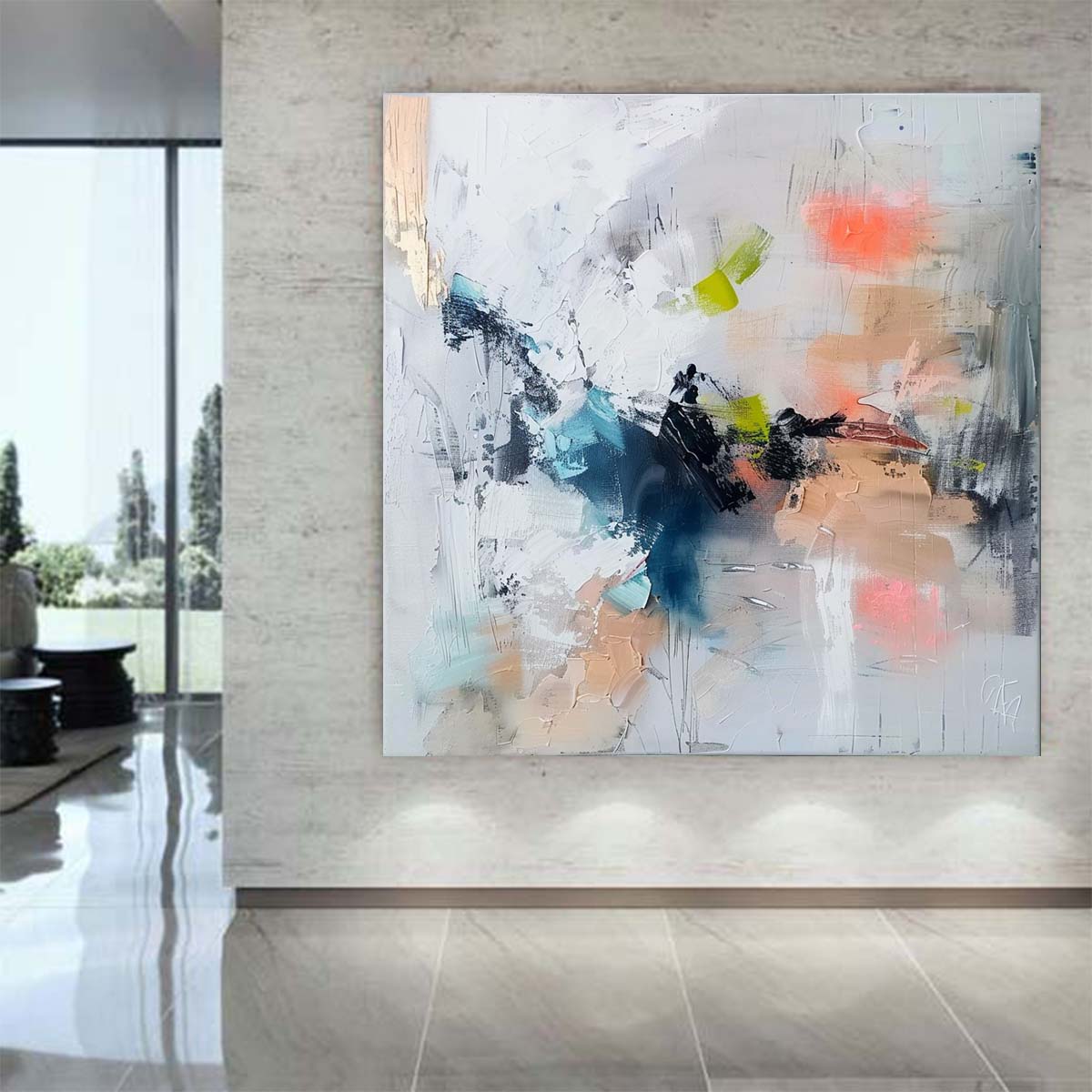Abstract Handmade Oil Painting Modern Minimalist Home Living Room Decoration Painting,31inx31in,No Frame