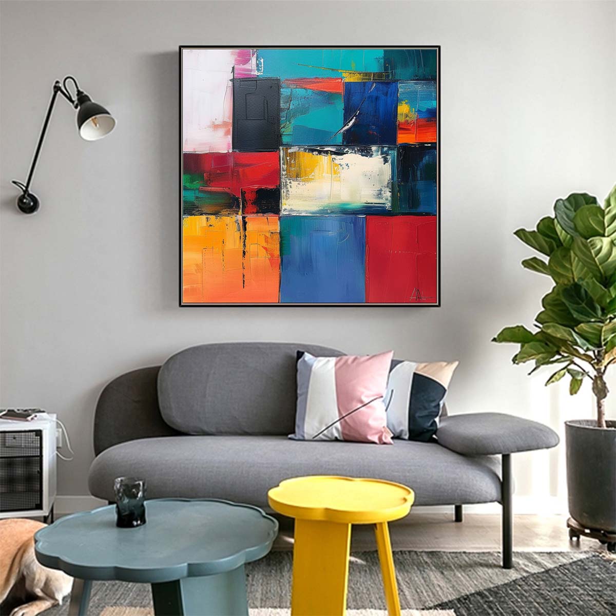 Abstract Handmade Oil Painting Modern Minimalist Home Living Room Decoration Painting,31inx31in,No Frame