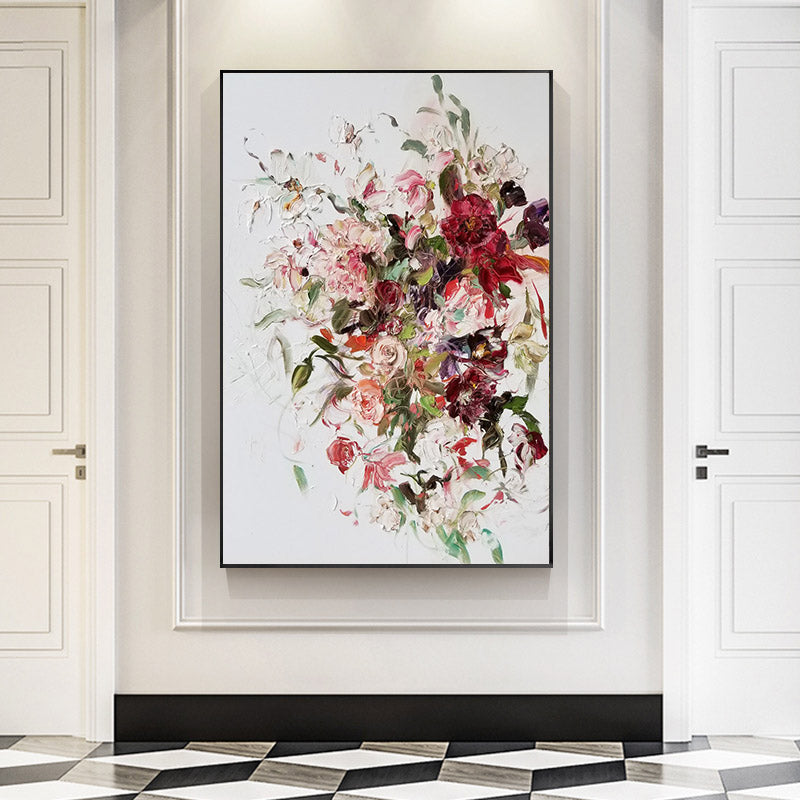 American-style hand-painted Oil Paintings Entrance Vertical Version Of The Peony Flower Decorative Painting Decorative Painting27inx54in,No Frame