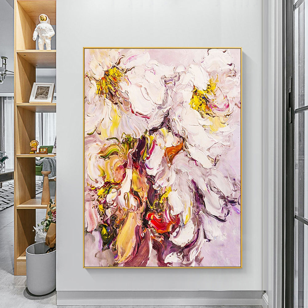 Unframe Wall Art  Hand Painted Oil Painting On Canvas Abstract Flower Paintings,31inx47in,No Framed