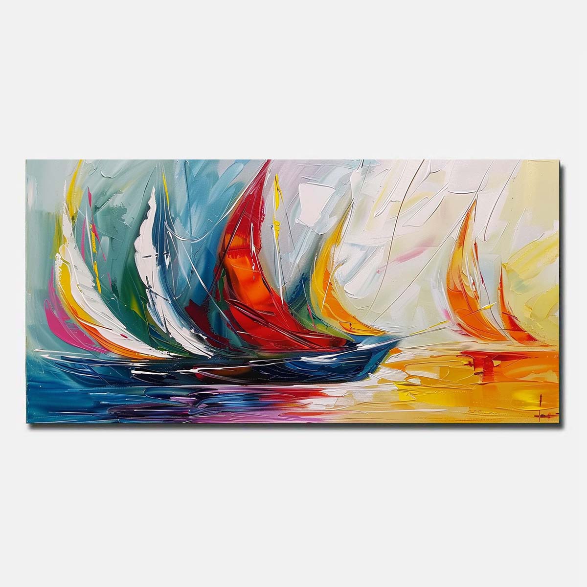 Red Abstract Hand Painted Oil Painting On Canvas Sailing boat Wall Art Unframed/Rolled