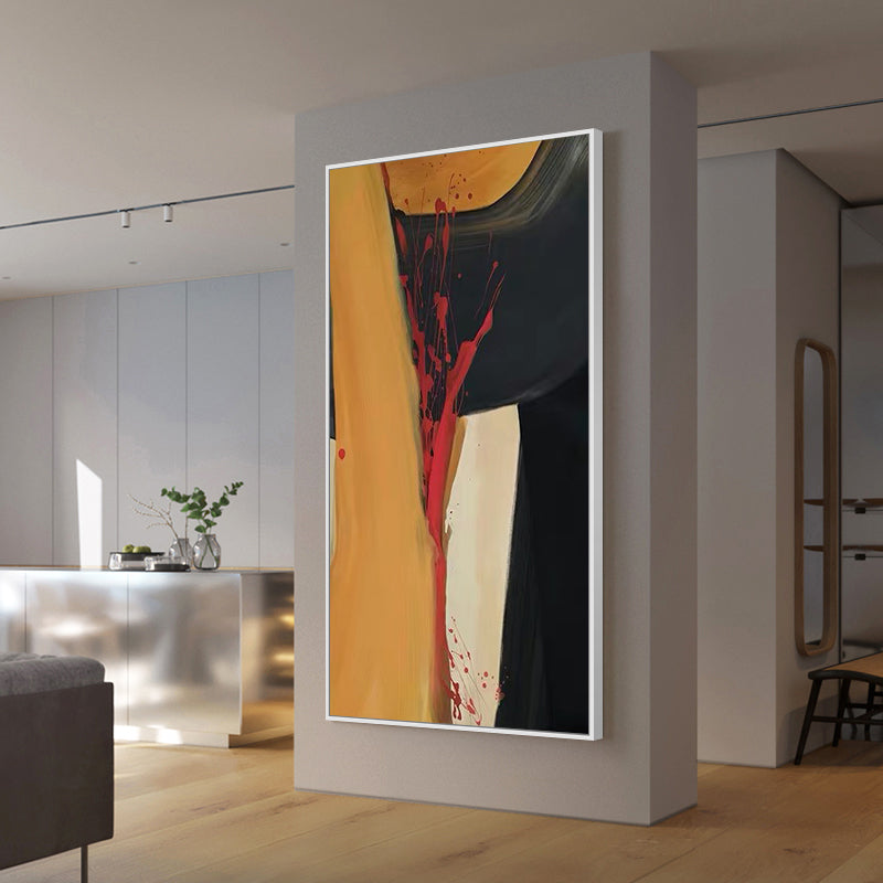 Orange Abstract Black And White hand-painted Oil Painting Decorative Porch Light Luxury Modern Living Room Sofa Backdrop Corrido27inx54in,No Frame