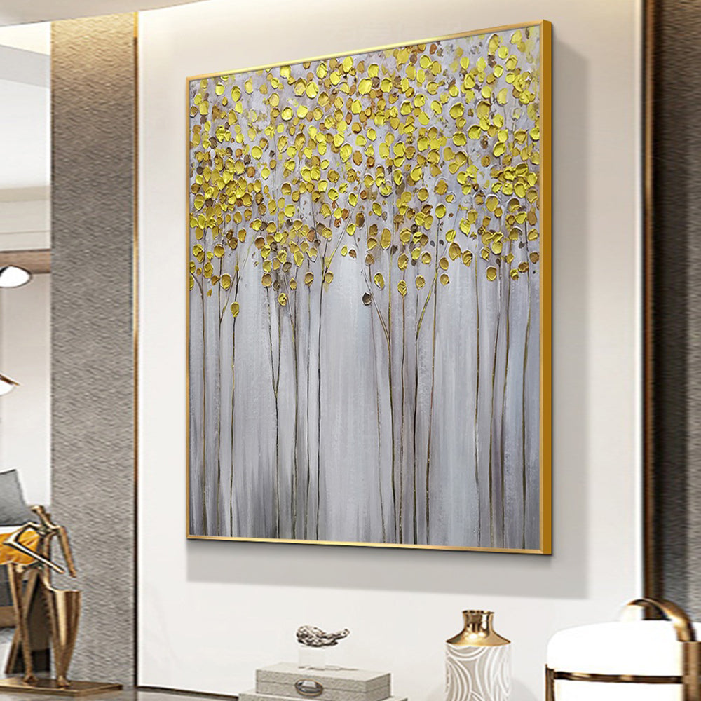 Pure Hand Painted Oil Painting Living Room Decoration Golden Rich Tree Handmade Abstract Art Canvas Painting For Home Living Room,31inx47in,No Frame