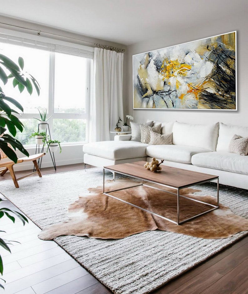 Modern Contemporary Artwork Oversize Panoramic Extra Large Wall Art Horizontal Texture Canvas Art Abstract Acrylic Painting27inx54in,No Frame