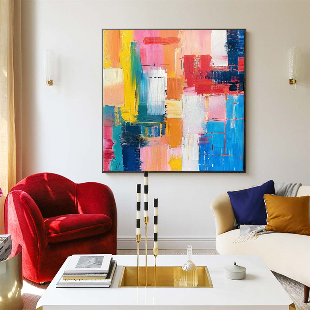 Abstract Handmade Oil Painting Modern Minimalist Home Living Room Decoration Painting,31inx31in,No Frame 1