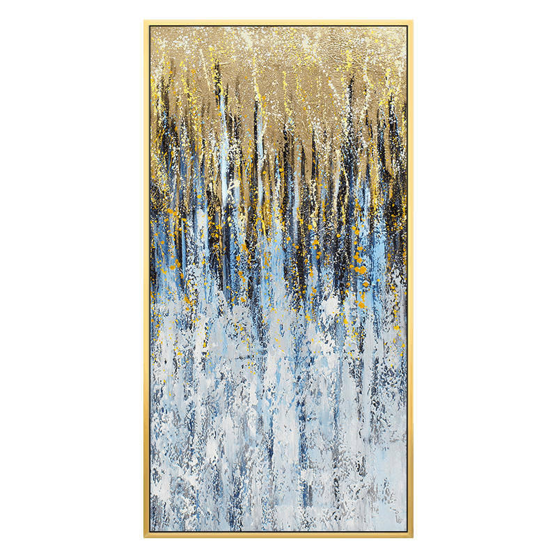 Modern Simple Hand-Painted Abstract Oil Painting Gold Foil Light Luxury Living Room Hotel Handmade Vertical Poster27inx54in,No Frame