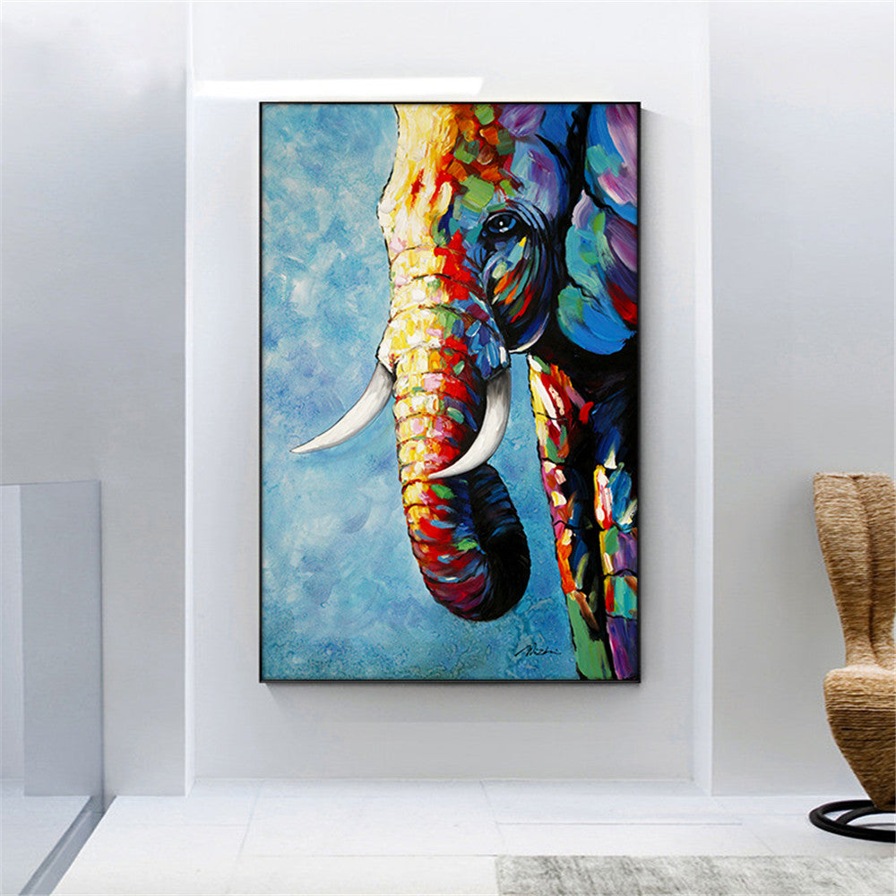 Hand Painted Elephant Oil Painting On Canvas Handmade Animal Wall Art Pictures Abstract Paintings  For Living Room,31inx47in,No Frame