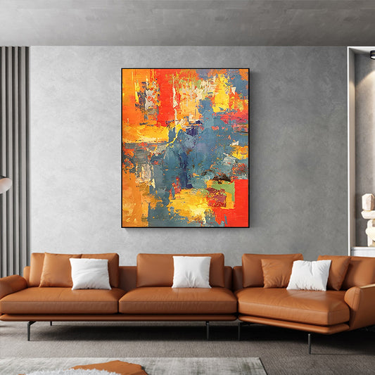 Hand painted Abstract Oil Painting Modern Simple Yellow Orange Gray Abstract Color Aisle Decorative Painting Vertical,31inx47in,No Frame