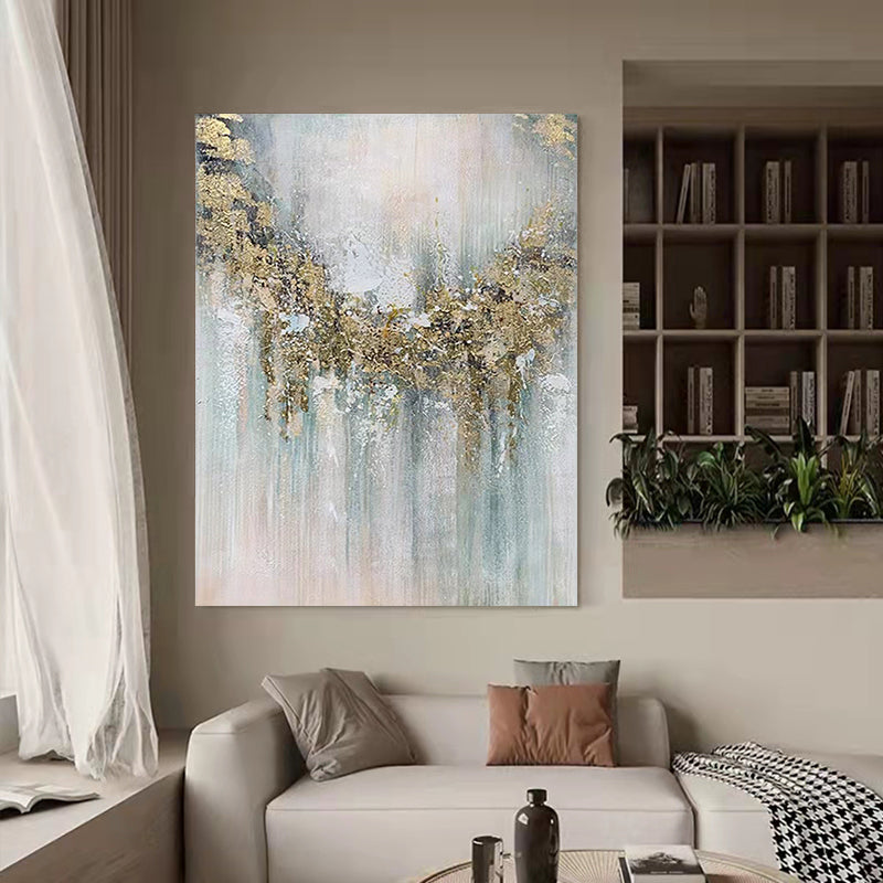 #960Modern Decoration Salon Posters on the Wall Pure Hand Drawn Abstract Oil Painting on Canvas Gold,31inx47in,No Frame