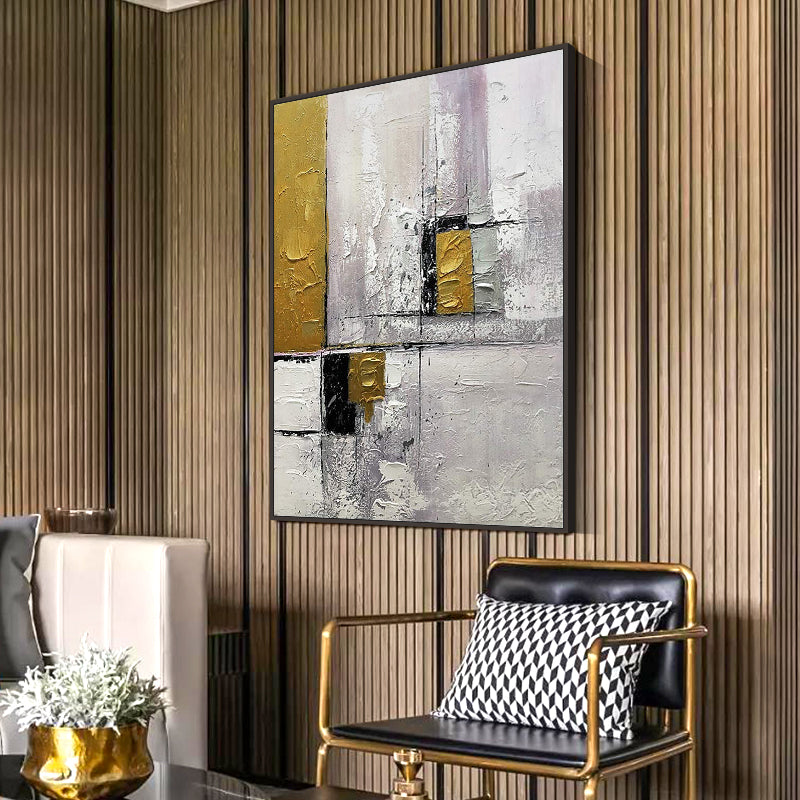 Abstract Gold Lines Canvas Art Hand Painted Canvas Oil Painting Wall Art Home Living Room,31inx47in,No Frame