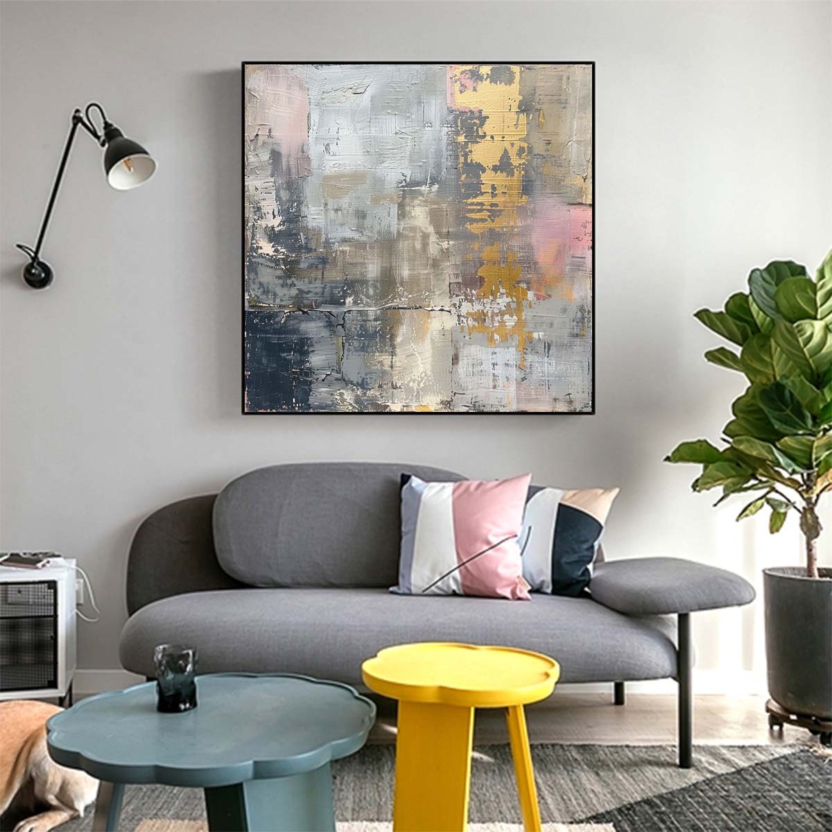 Abstract Handmade Oil Painting Modern Minimalist Home Living Room Decoration Painting,31inx31in,No Frame
