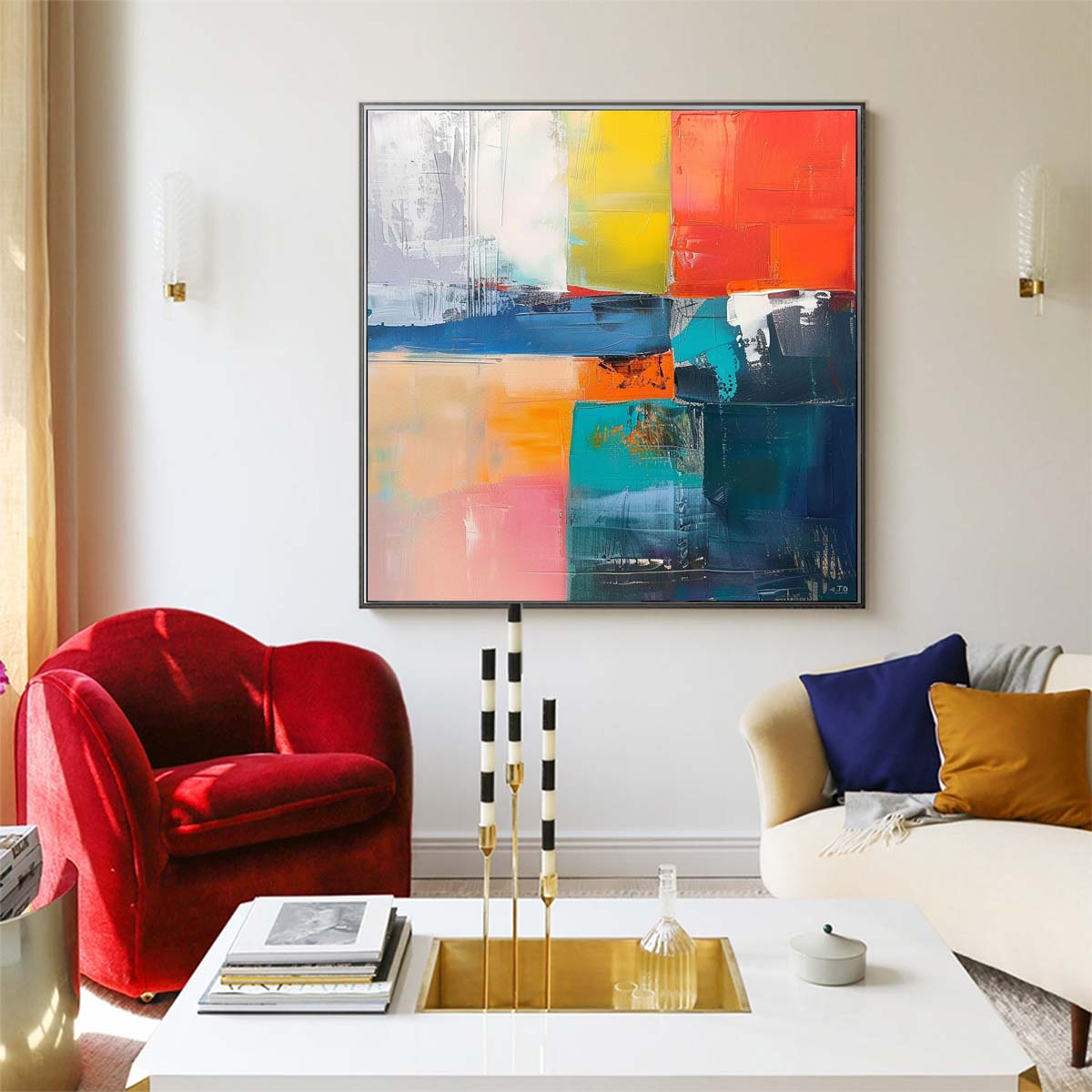 Abstract Handmade Oil Painting Modern Minimalist Home Living Room Decoration Painting,31inx31in,No Frame