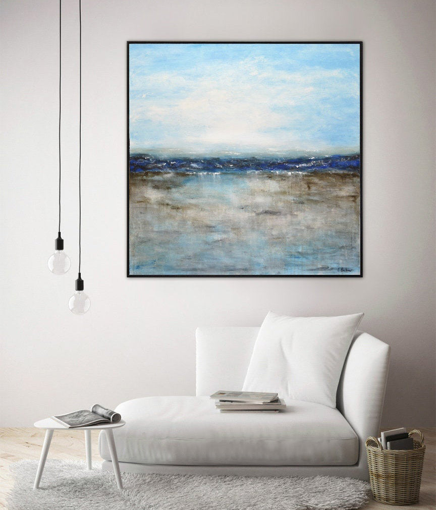 LandscapepaintinglargepaintingsquareabstractoilpaintingoceanblueseascapemodernartHandmadeAbstractOil 31in,No Frame