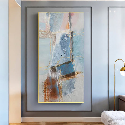 Pure Hand painted Abstract Oil Painting Living Room Decorative Painting Corridor Aisle Light Luxury Hanging Painting,27inx54in,No Frame