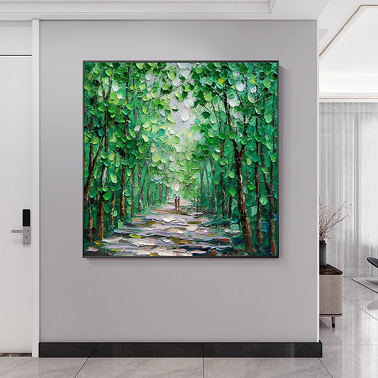 Spring Green Woods Hand Painted Modern Wall Art Oil Painting On Canvas Living Room Decoration Picture,31inx31in,No Frame