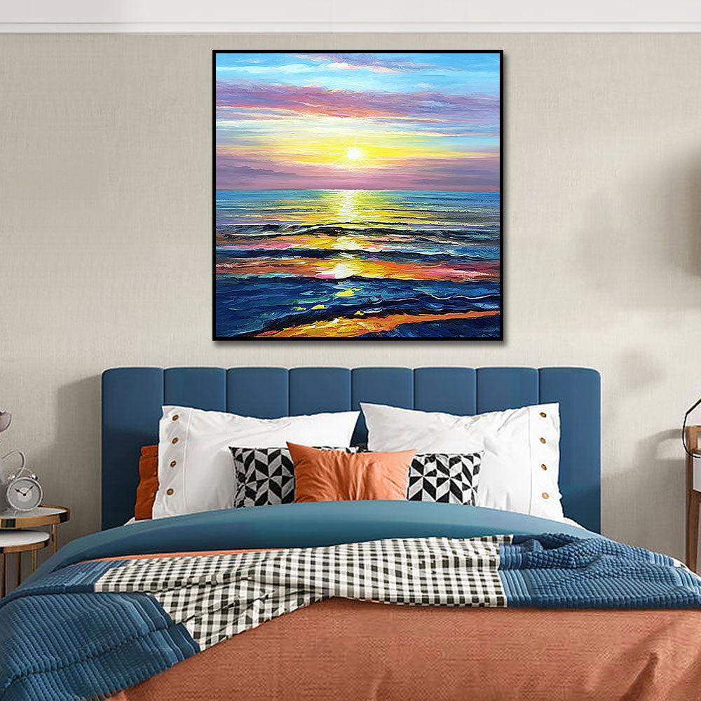 Gold Sunrise Seascape Oil Painting Morden Hand Painted Wall Art Poster Handmade Canvas Art Oil Painting