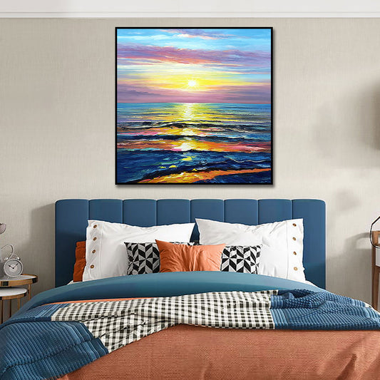 Gold Sunrise Seascape Oil Painting Morden Hand Painted Wall Art Poster Handmade Canvas Art Oil Painting