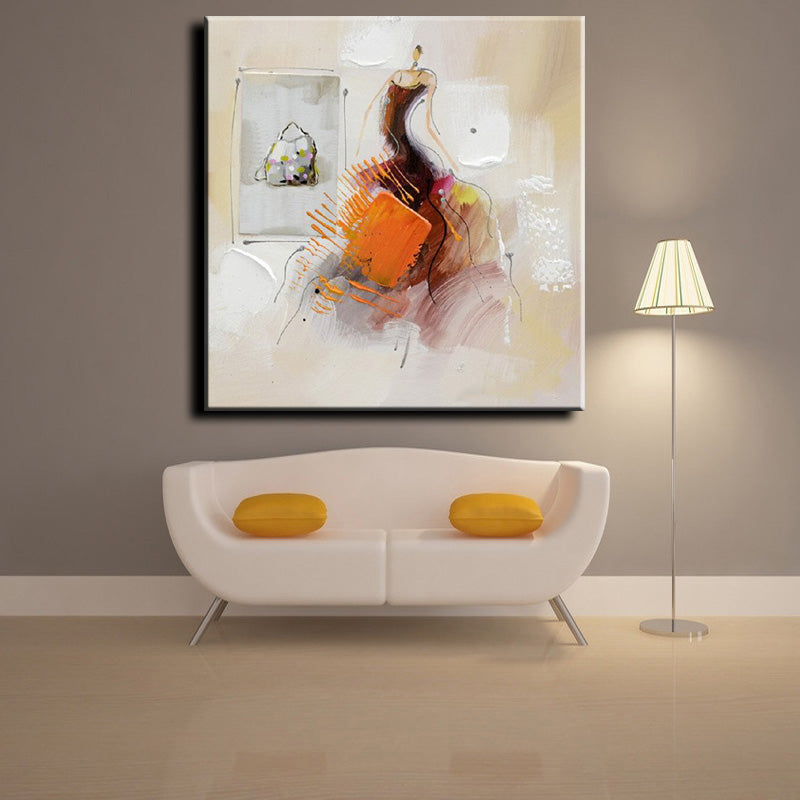 Abstract Textured Girl With Orange Skirt Oil Painting  Handpainted On Canvas Modern Wall Art,31inx31in,No Frame