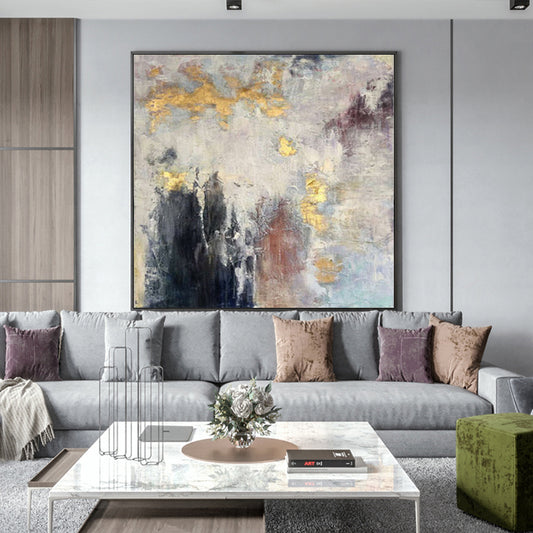 Pure Hand painted Oil Painting Nordic Abstract Gold Foil Decorative Painting Living Room Vertical Hanging Painting,31inx31in,No Frame