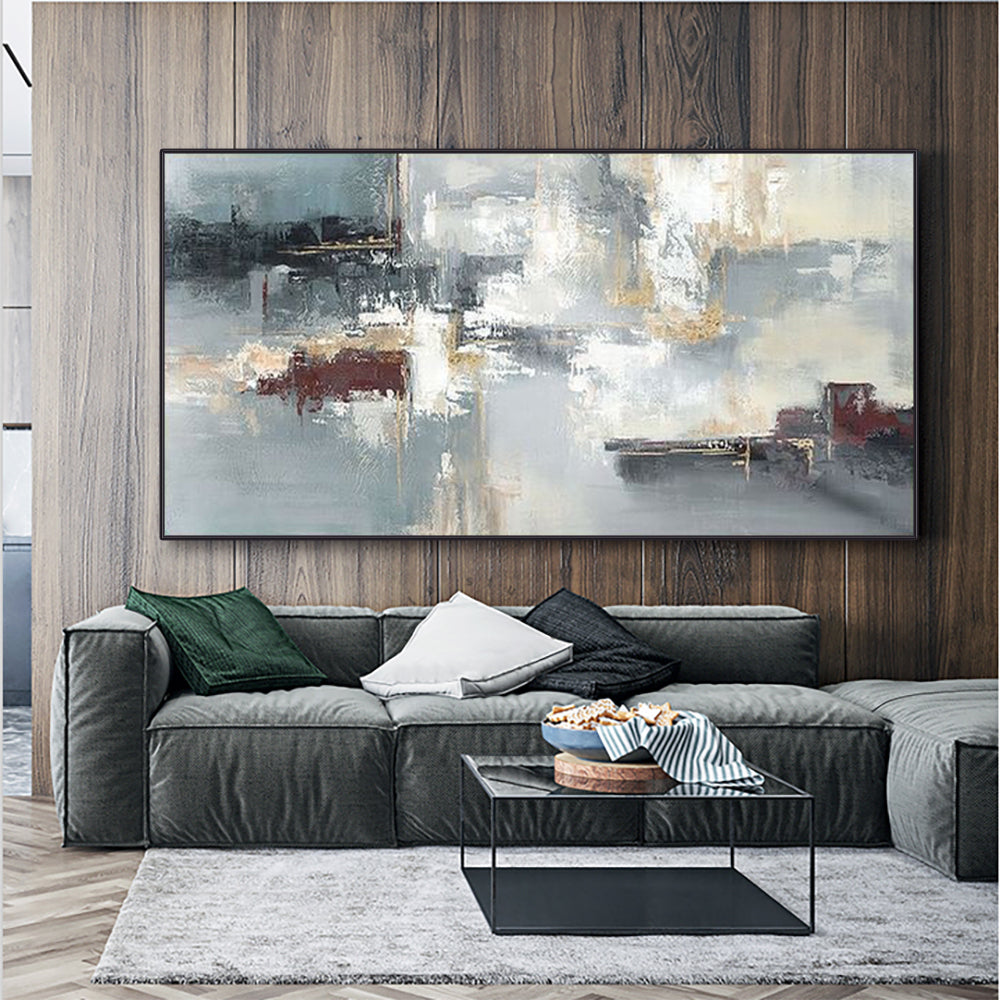 Modern Hand Paint Abstract Thick Oil Painting Nordic Navy Gold Canvas Artwork Handmade Brush Oil Painting,27inx54in,No Frame