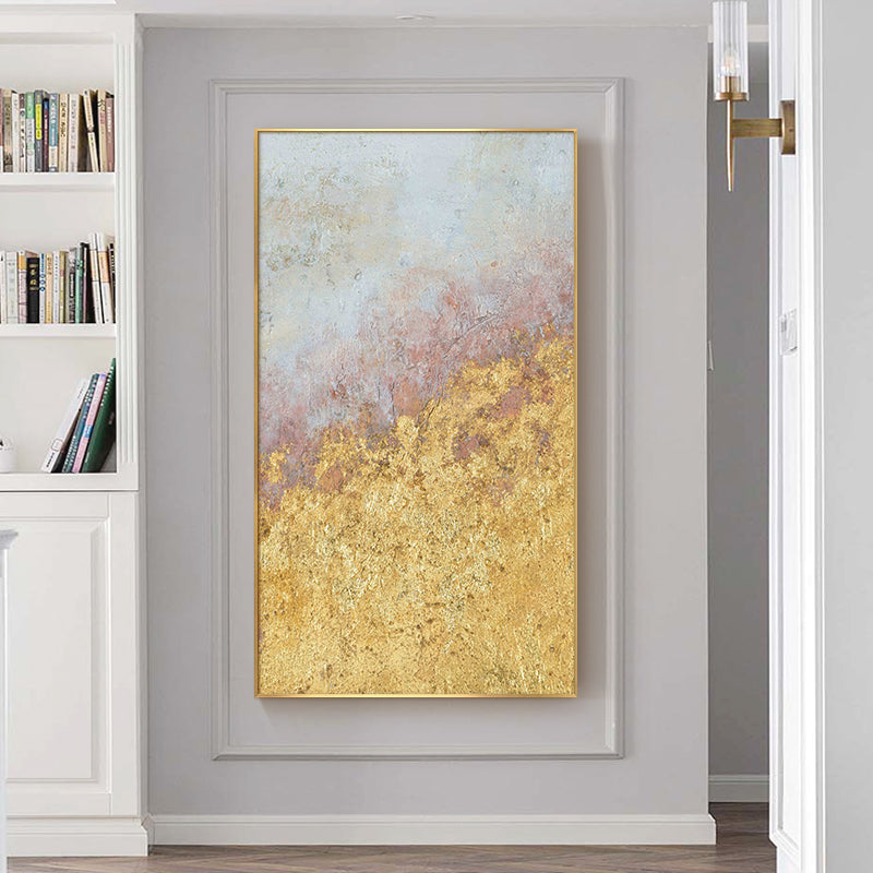 Hand-painted Abstract Oil Painting Modern Minimalist Porch Light Luxury Decorative Painting Vertical Version Of Nordic Gold Leaf27inx54in,No Frame