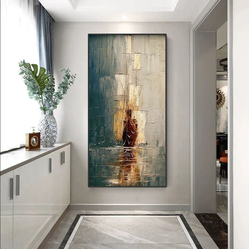 Hand painted Oil Painting Abstract Decorative Painting Vertical Plate Plain Sailing Hanging Painting Wall Art,27inx54in,No Frame