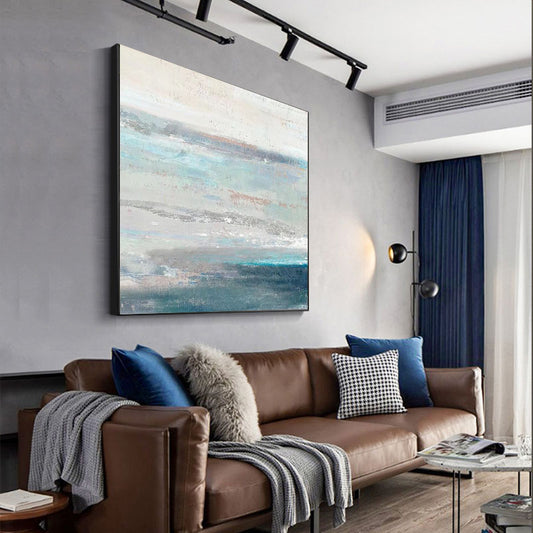 Modern Abstract Blue Ocean Canvas Art Painting Living Room Bedroom Hand painted Home Decoration Large Wall,31inx31in,No Frame