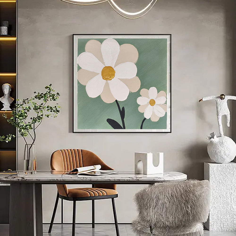 Flower Hand Painted Oil Painting Handmade On Canvas Acrylic Wall Daisy Picture Hand Painted,31inx31in,No Frame