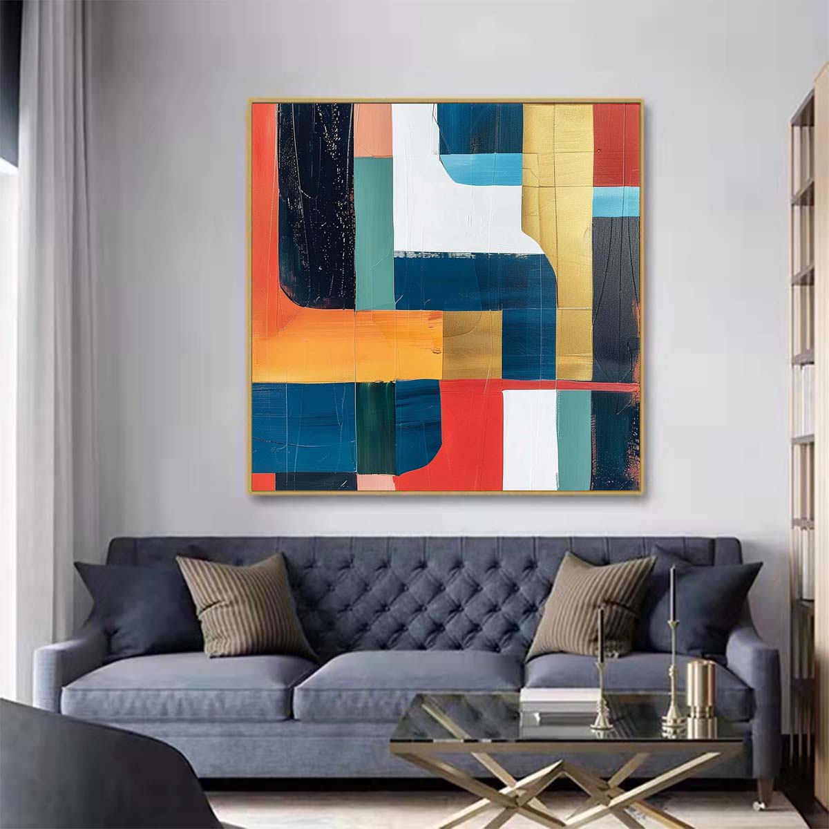Abstract Handmade Oil Painting Modern Minimalist Home Living Room Decoration Painting,31inx31in,No Frame