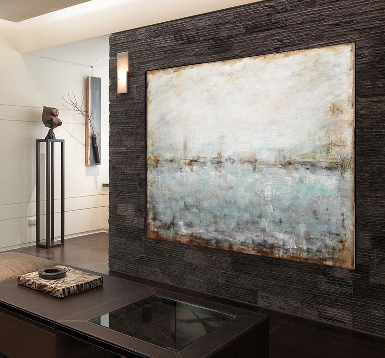 Vertical Abstract Painting Modern Artwork Abstract Wall Art Blue Green Acrylic Painting on Canvas Interior Design Decor Room Dec27inx54in,No Frame