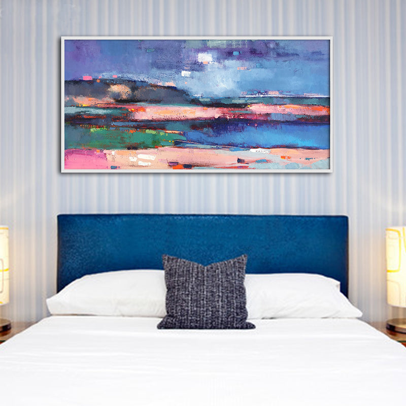Abstract Painting On Canvas Blue Painting Gold Painting Abstract Painting,Sunrise Landscape Painting Wall Art Office Decor27inx54in,No Frame