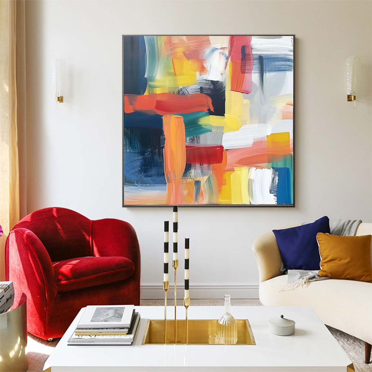 Abstract Handmade Oil Painting Modern Minimalist Home Living Room Decoration Painting,31inx31in,No Frame