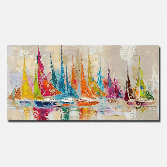 Sailing boat Hand Painted Oil Painting On Canvas Abstract Wall Art Yellow Unframed/Rolled