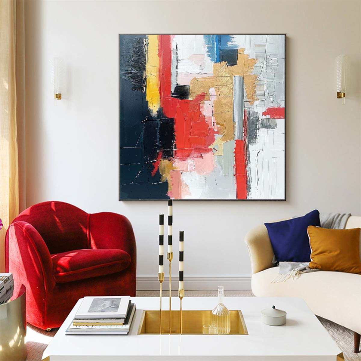 Abstract Handmade Oil Painting Modern Minimalist Home Living Room Decoration Painting,31inx31in,No Frame