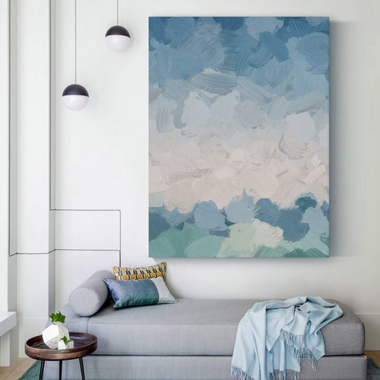 Modern Simple Abstract Hand painted Oil Painting Living Room Corridor Decorative Painting Blue Simple,31inx47in,No Frame