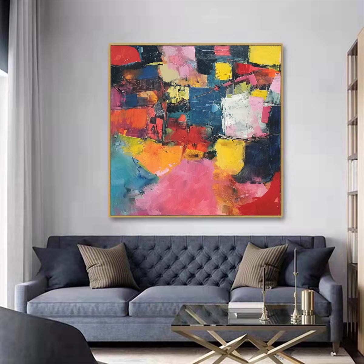 Abstract Handmade Oil Painting Modern Minimalist Home Living Room Decoration Painting,31inx31in,No Frame