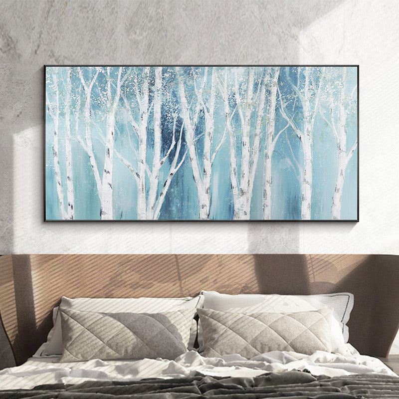 White Birch Horizontal Version Of hand-painted Oil Painting The Living Room Sofa Decorated Bedroom Villa Entrance Hallway Mural27inx54in,No Frame