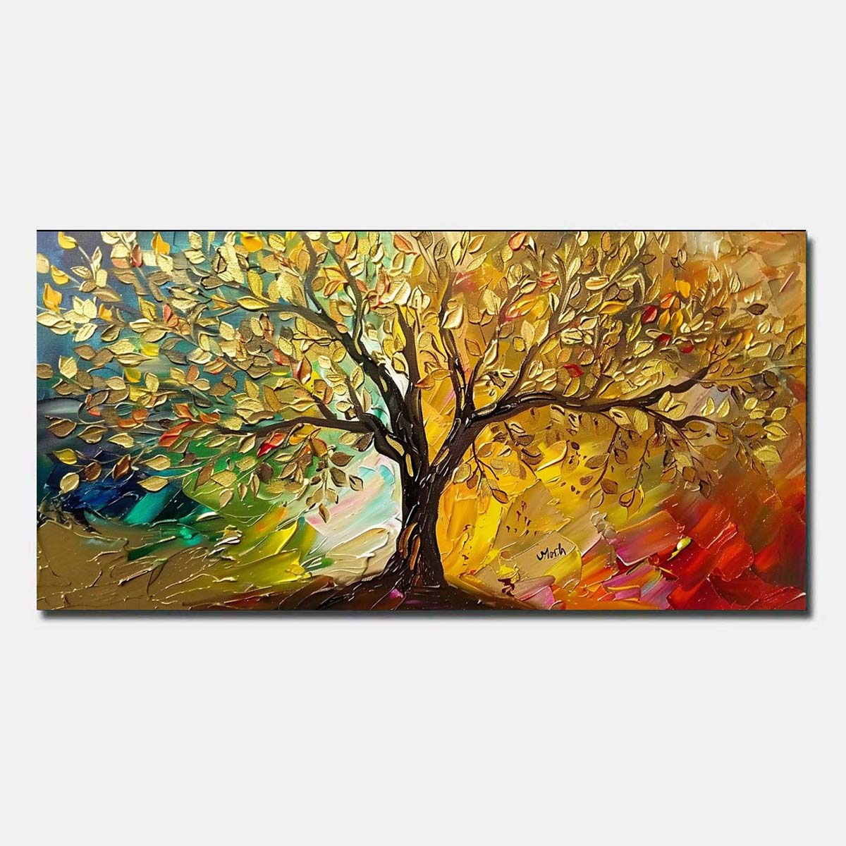 Hand Painted Oil Painting On Canvas Abstract Modern Golden Tree Wall Art Unframed/Rolled