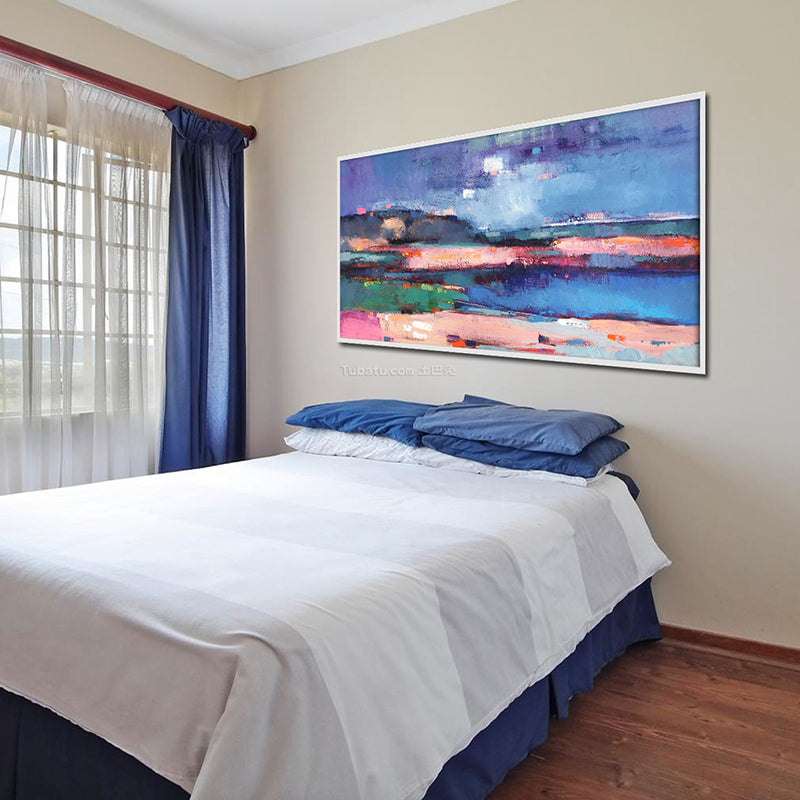 Abstract Painting On Canvas Blue Painting Gold Painting Abstract Painting,Sunrise Landscape Painting Wall Art Office Decor27inx54in,No Frame