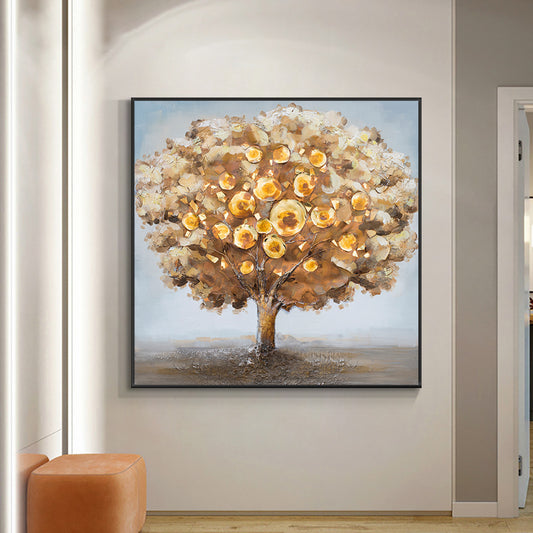Abstract 3D Brown Trees Oil Painting  Hand Painted On Canvas Modern New Handmade Wall Art,31inx31in,No Frame