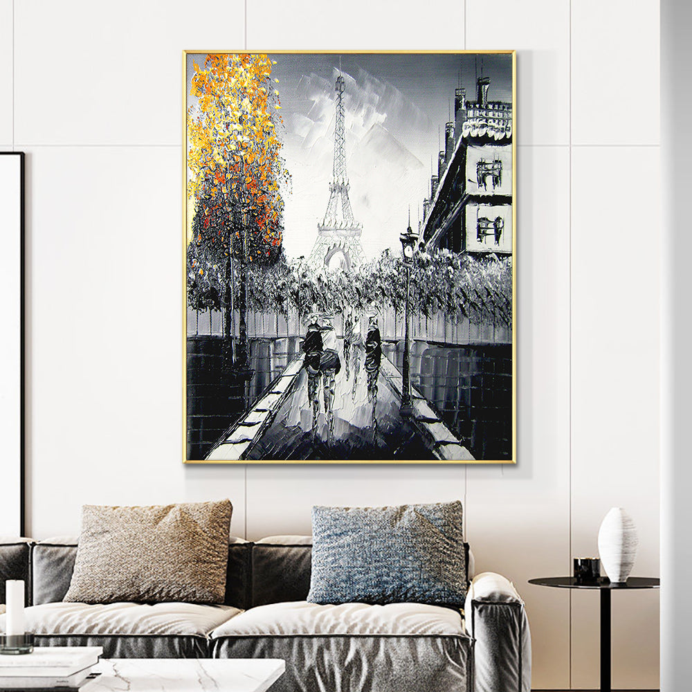 Abstract People Under The Iron Tower  Hand Painted Oil Painting On Canvas Abstract Figure Painting For Living Room ,31inx47in,No Frame