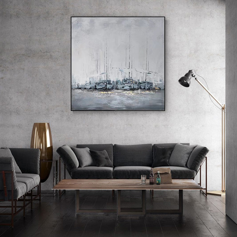 Pure Handpainted Abstract Oil Painting Set Sail Modern Light Luxury Living Room Decoration Painting Restaurant Hanging,31inx31in,No Frame