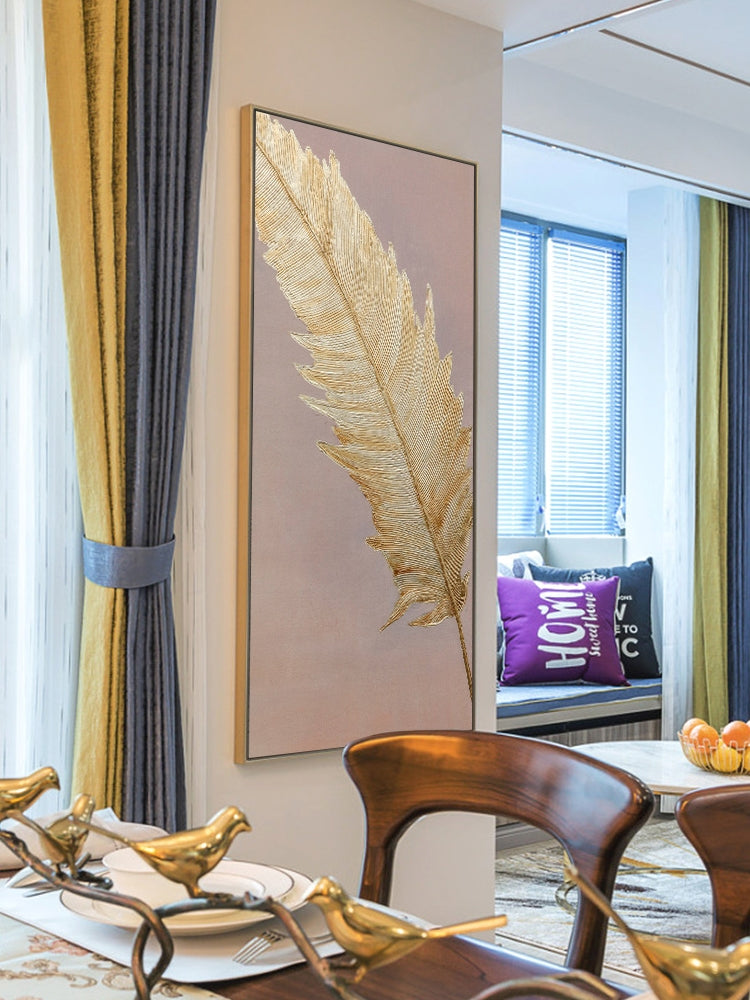 Hand-painted Oil Painting Gold Feather Light Luxury Scandinavian Style Home Decorative Painting Modern Entrance Hallway Aisle Pa27inx54in,No Frame