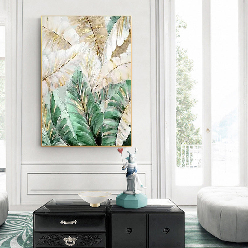Hand painted Oil Painting American Light Luxury Decorative Painting Green Plant Hanging Painting Banana Leaf Large,31inx47in,No Frame